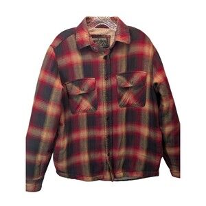 Grizzly Mountain Men's Sherpa Lined Plaid Flannel Shacket Blue Burgundy Size M